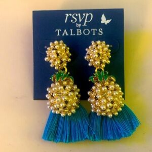 Talbots hanging pineapple, earrings pearls, and tassels turquoise
